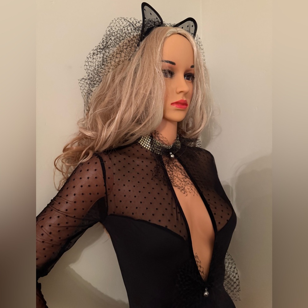 NWT VS Sexy Kitten Costume Sheer Long Sleeve Bodysuit with Cat Ears - Picture 7 of 16
